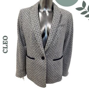 Cleo Grey Polka-Dot Blazer with Navy Trim – Size Small